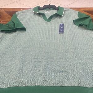 Men's Green Short-Sleeve Patterned Polo with Contrast Collar (Bundle Me) w/Purch
